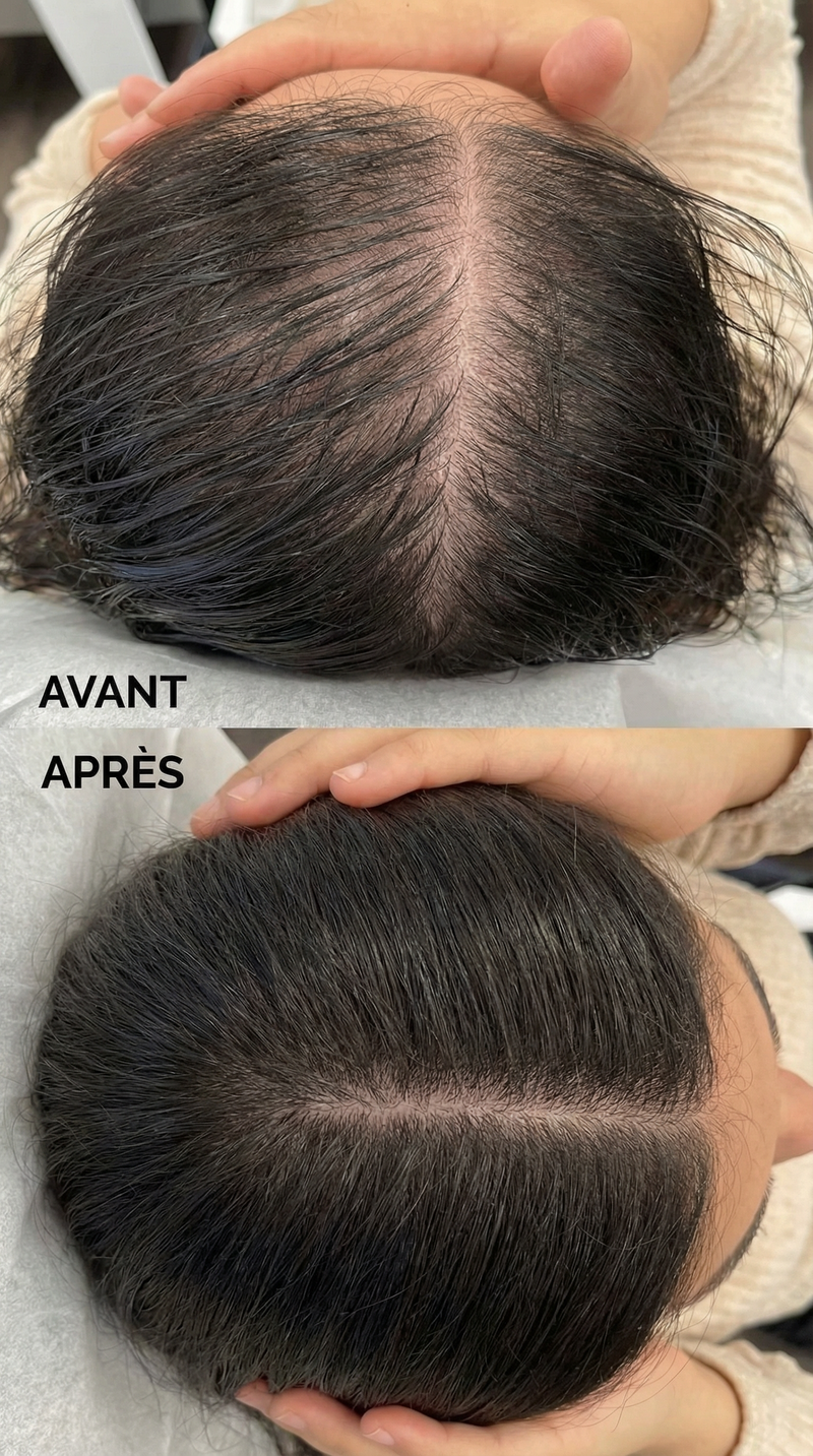 Avant / après : densité sur le haut du crâne
